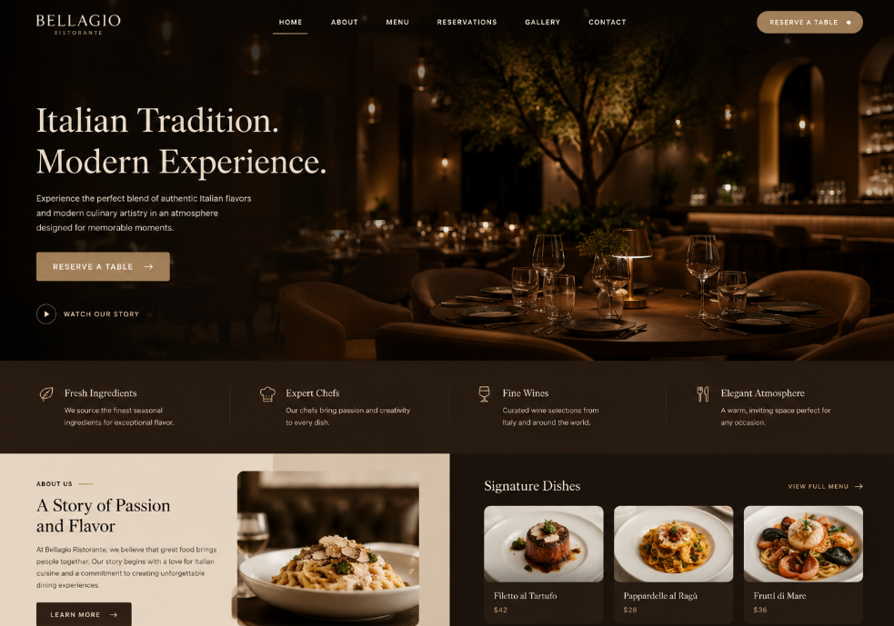 Bellagio Ristorante website mockup